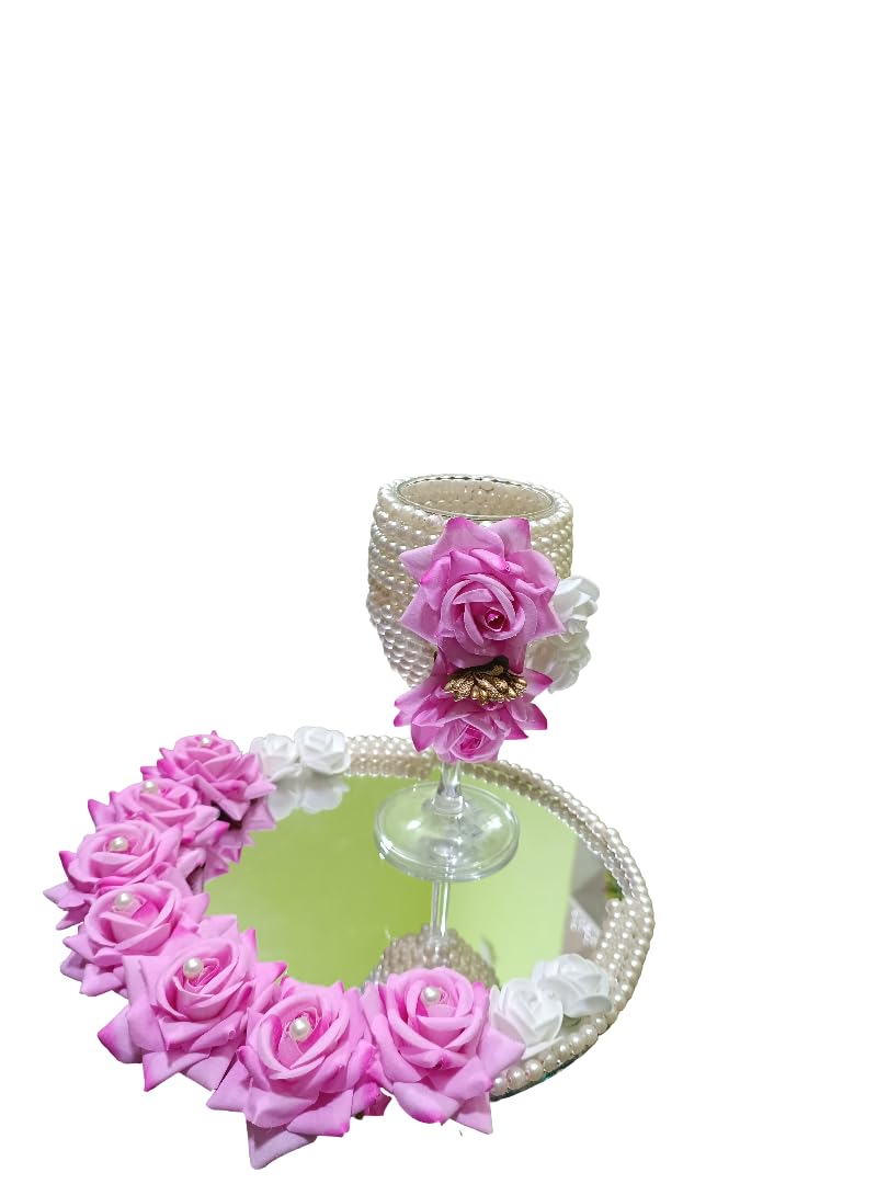 Nikkah Qubool Mirror & kanch Glass OR Wedding Gift Pink and White Rose Floral Design, Wedding Centerpiece, Elegant Home Decor-image-0