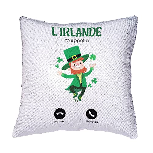 Housse Coussin Paillettes Rouge Leprechaun Trèfle Irlande