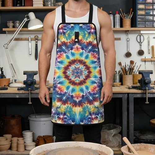 Delantal de trabajo tie dye unisex con múltiples bolsillos miniatura 4