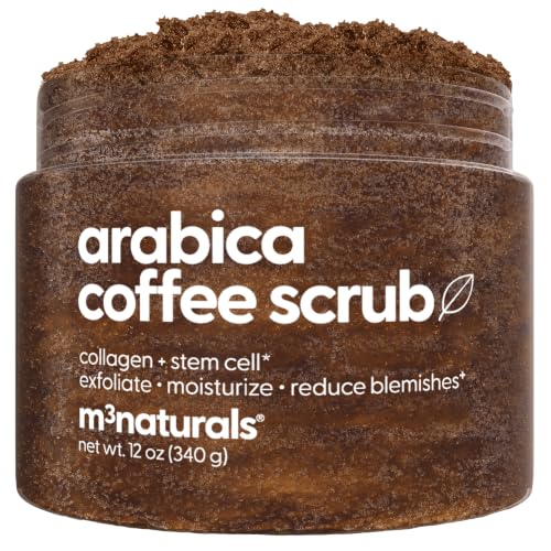 Arabica Coffee Scrub for Hands, Feet, and Body, Exfoliating Scrub with Collagen and Stem Cells, Face Cleanser for Cellulite, Fine Lines, and Stretch Marks, 12oz (1 Pack) by M3