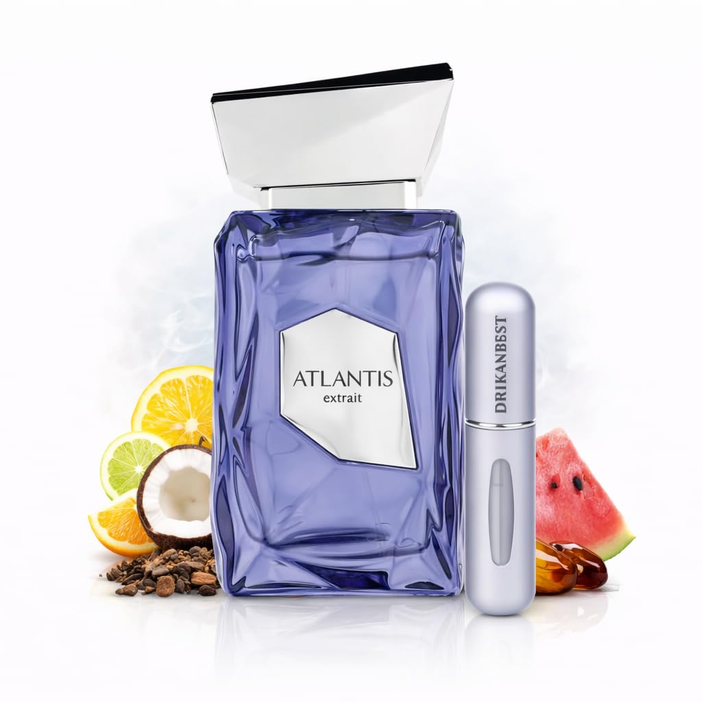 ATLANTIS EXTRAIT Perfume Unisex 100ml – Fragancia Fresca Tropical con Coco, Sandía y Ámbar Gris – Aroma Veraniego, Moderno y Duradero + Atomizador Drikanbest de Regalo