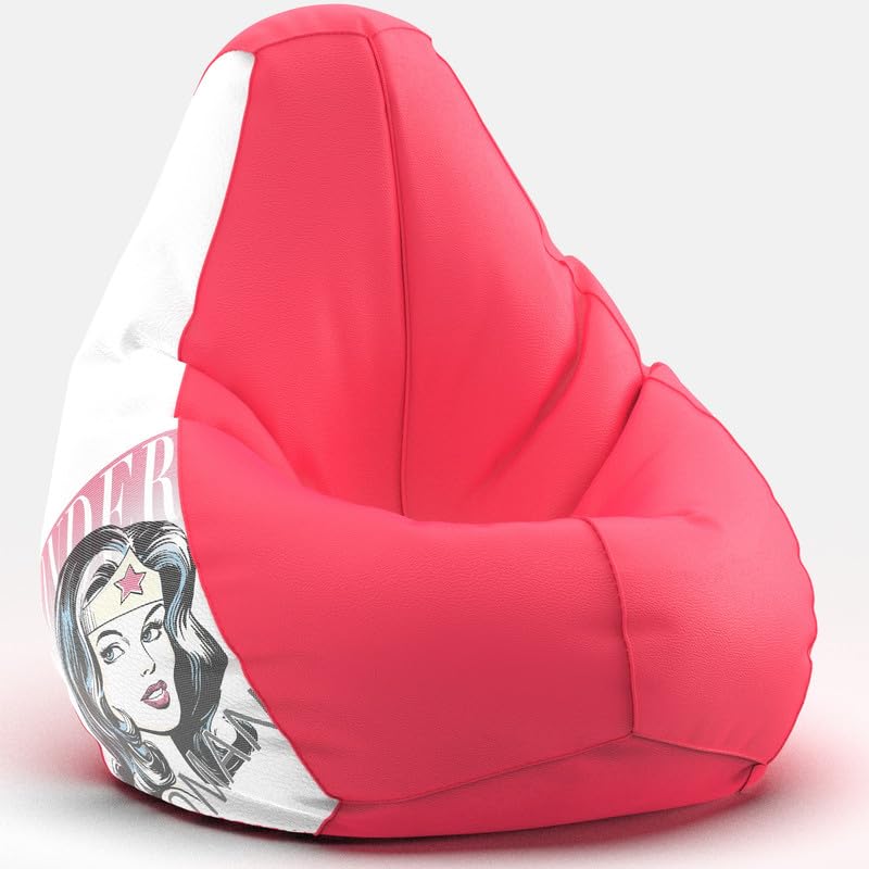 Image of Biggie Bean Bag 3XL Bean Bag Chair with Beans Filled-Perfect for Living Room,Bedroom,Study-Sale Design(Printed - Wondr Woman-Wondr Womanww-8-Pnk)-Faux Leather