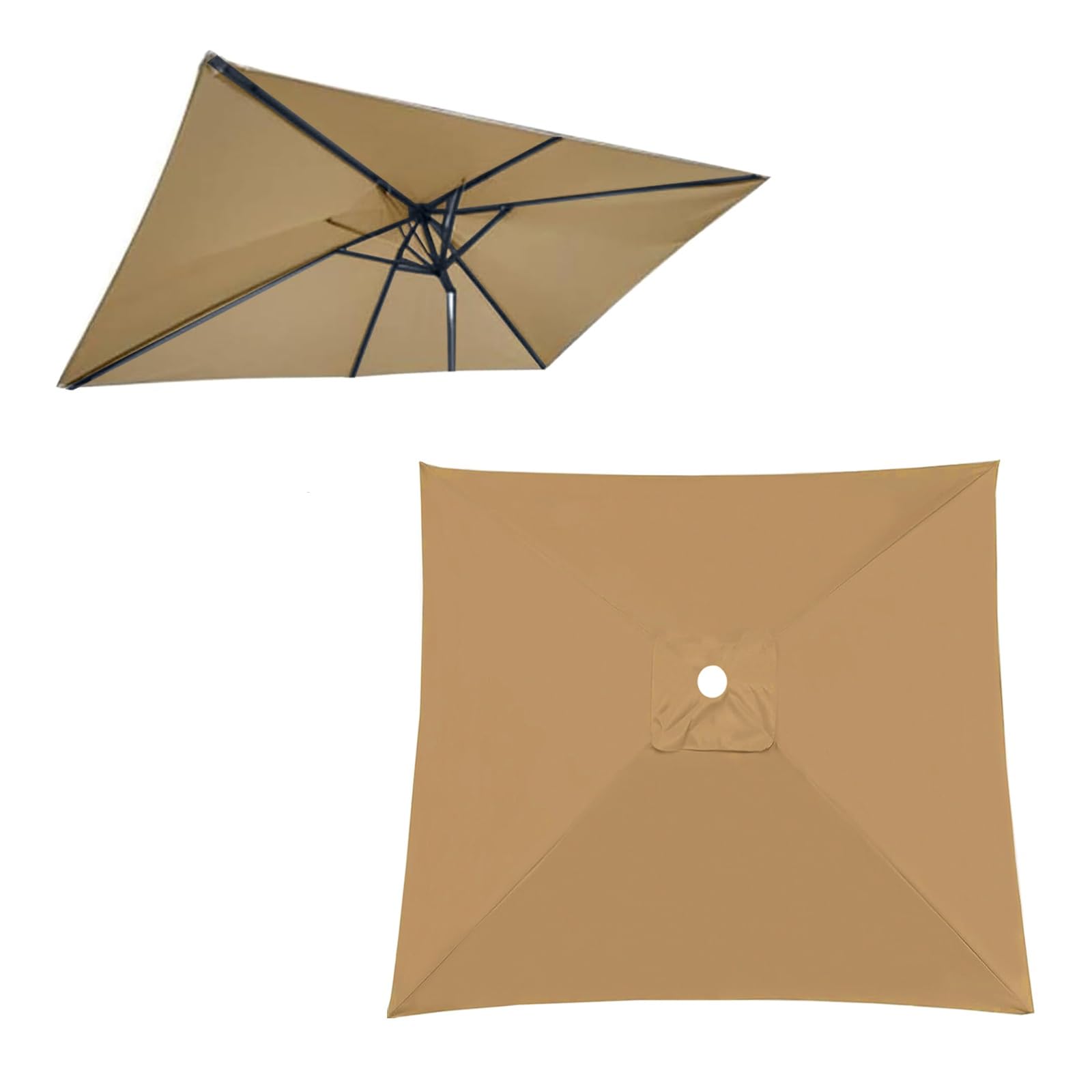 Sun Umbrella Replacement Cloth For Outdoor, 4 6 8 Arms, 2 2.5 2.7 3.0m White Beige Khaki Rectangular Square Garden Parasol Spare Cover Canopy, UV50+ Waterproof Market Umbrella Top(Khaki,297X297cm)