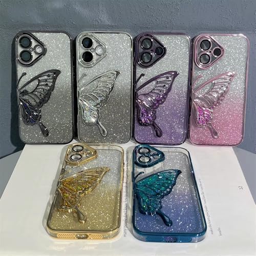 Image of mobistyle Designed for iPhone 16 Plus Cover with Glitter Cute Butterfly Electroplate Plating Design Back Cover Case for Women Teen Girls [ Silicone | Black ]
