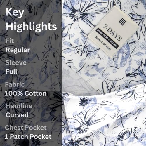 Image of 7-DAYS Men's Premium Printed Shirt - 100% Cotton, Regular Fit, Full Sleeve, with Pocket - Versatile for Formal Occasions and Casual Wear