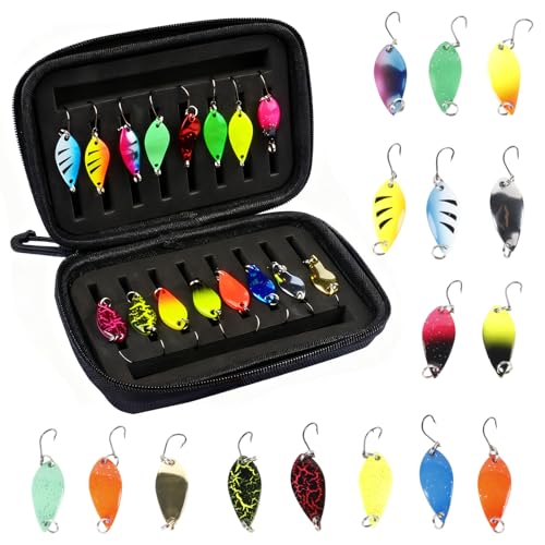 Zyiphor Set da 16 Cucchiaini Pesca per Trota, Esche Artificiali Spinning Mare con Ciondoli da 2.5g, 3.5g per Trota, Persico, Luccioperca, Pike - Kit Artificiali Pesca Spinning con Scatola Portaesche