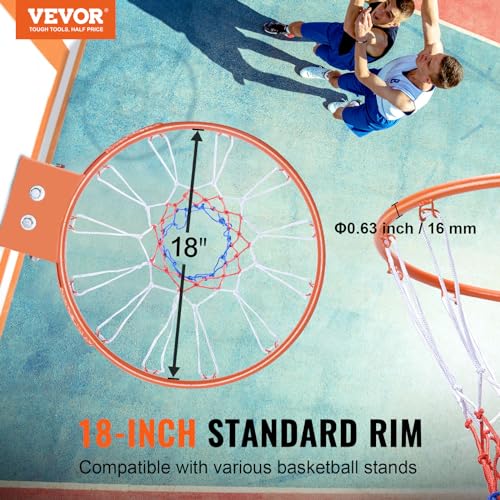Image of VEVOR Basketball Hoop, 44 54 Inchs PC Backboard Wall Mounted, Basketball Portable Hoop & Goal, Indoor & Outdoor with Hand-Crank Adjustment, Classic Basketball Court, Teens, Adults, Schools, Parks