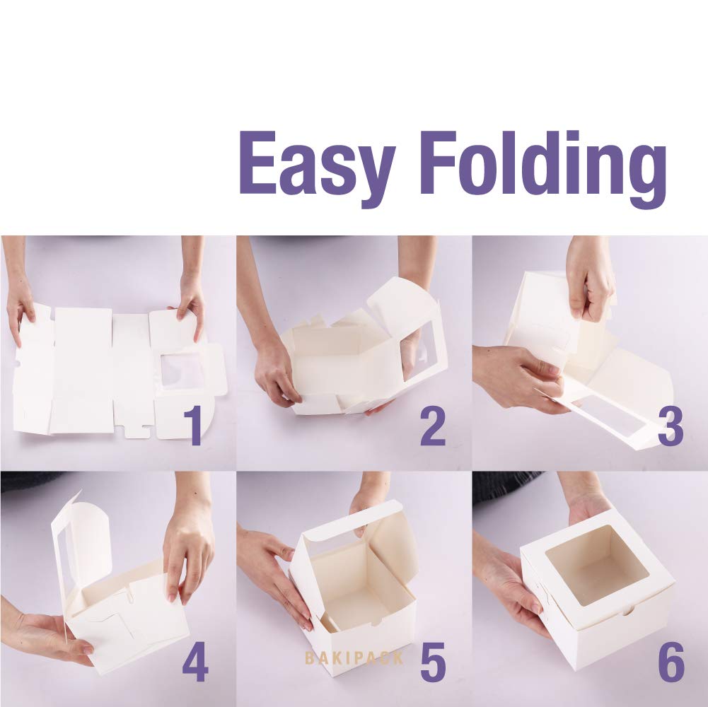 25 cajas de panadería blancas con ventana de 5 x 5 x 3.5 pulgadas, cajas de postre para llevar con ventana, cajas de dulces para panadería pequeña, postre, dulces, galletas, pastelería