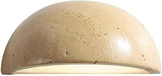 Travertine Wall Sconce Yellow Stone Dome G4 Light Fixture 3 Color Modes Natural Stone Half Sphere Lamp for Bedroom Bedside Living Room Hallway