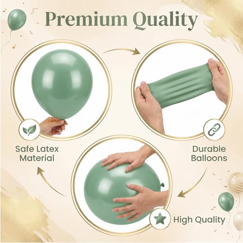 Image of Balloon Column Stand Kit with Balloons, Base and Pole, Balloon Column Kit for Floor or Table Backdrop Decoration for Party Wedding Baby Shower Birthday Graduation (T-Sage Green Gold)