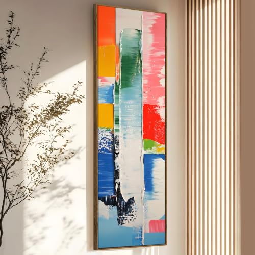 Image of Large Canvas Painting Panel Framed Wall Painting Creative Abstract Colors Canvas Framed Luxury Paintings for Home Decoration, Living room, Bedroom and Office Decor - Pink, 13x47 Inch