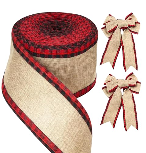 G2PLUS Weihnachten Juteband mit Draht, 6.4CM Breit Geschenkband zum...