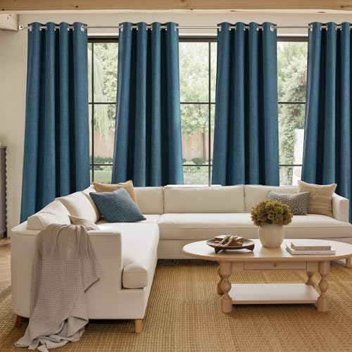 Image of NICETOWN Short Faux Linen Stone Blue Blackout Curtains 63 inches Long for Kitchen - Privacy Panels for Living Room Bedroom, Modern Farmhouse Style Easy Care Grommet Top, 2 Panels, W42 by L63