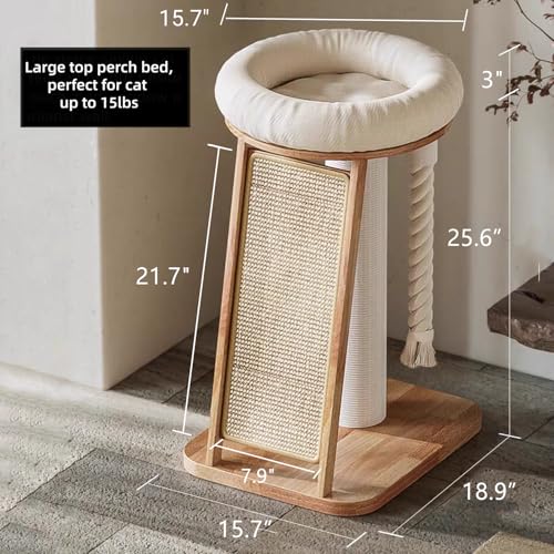Torre para gatos multifuncional de madera natural miniatura 4