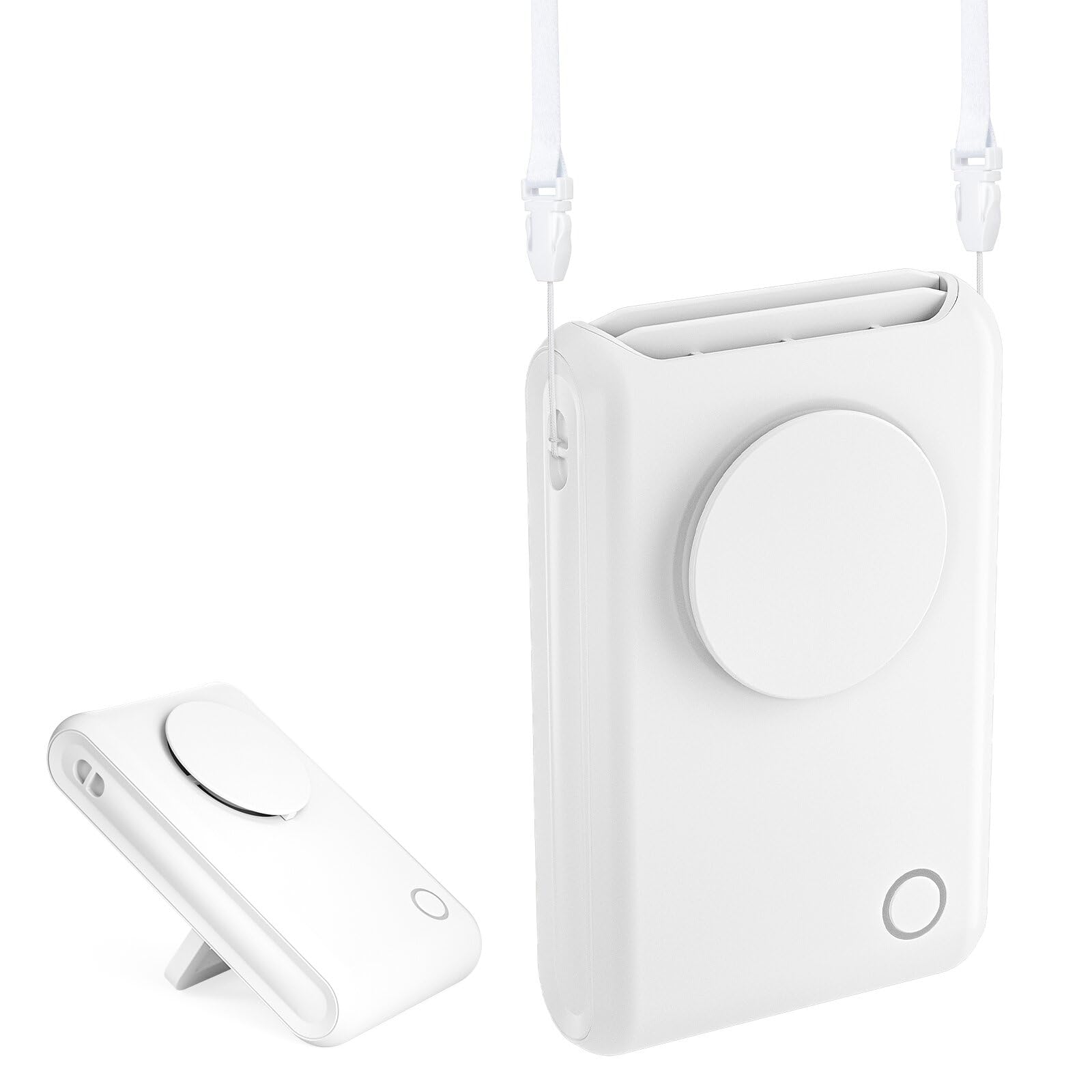 Yirochan Clip on Fan with Lanyard - Small Personal Fan with Sturdy Clamp, 3 Speed USB Rechargeable Fans, Adjustable for Office Home Camping Traveling Waist Neck Hanging (White)