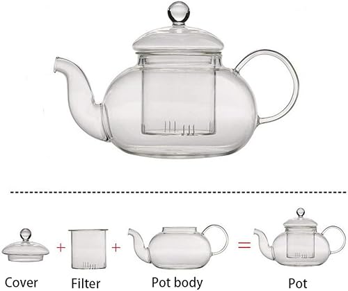 Miniatura 10 de Tetera de vidrio de 20 onzas con infusor, juego de tetera de borosilicato para té suelto, tés florales, estufa y microondas (20.3 fl oz)