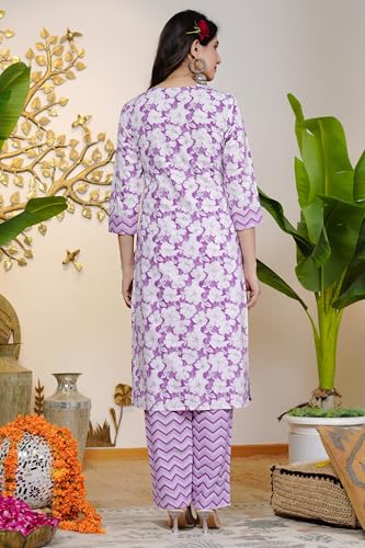 Image of MIRCHI FASHION Women's Straight Fit Pure Cotton Sequins Thread Work Leaf Printed Kurta Set with Dupatta and Trouser