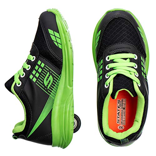 Tênis Infantil Masculino de Rodinha - AS209 Cor:Preto/Verde com Cadarço;Tamanho:30