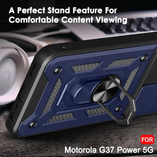 Image of Luxe Back Cover Compatible for Motorola G77 Power 5G / G37 5G / G37 Power 5G | D10 Tough Armor Case | Sliding Camera Shield | 360 Protection | Kickstand Ring Holder | Military-Grade Bumper Case