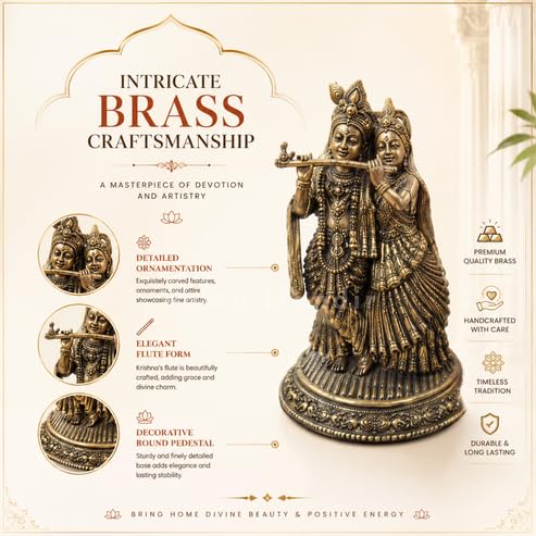 Image of Brass Radha Krishna Idol, Vastu Remedy for Love & Harmony (6 Inch, 520 g)