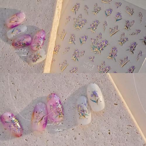 Image of Flower Nail Art Stickers 5D Embossed Colorful Nail Decals for Nails Art Design Self Adhesive Nails Charm Supplies Accessories for Women Manicure DIY Decoration