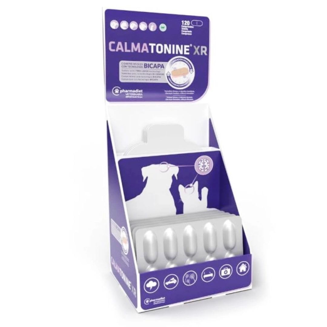 ANIMALUJOS Relajante CALMATONINE XR - 10 Comprimidos Relajante Natural para Perros y Gatos situaciones de estrés Mudanza, Fuegos Artificiales, Veterinario