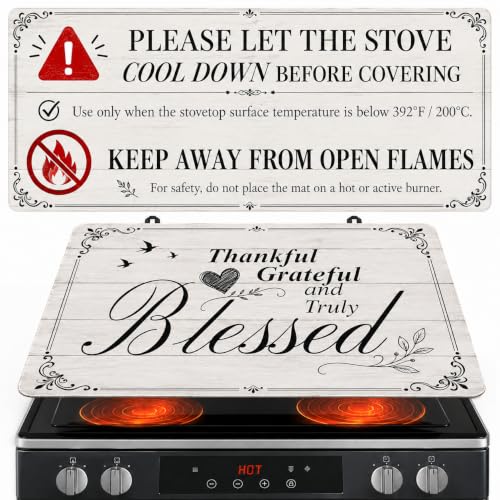 Image of Thankful Grateful Blessed Stove Top Cover for Electric Stove 28 inchx 20 inch Wood Grain Background Heat Resistant Glass Top Stove Cover Protector, Glass Cooktop Covers, Kitchen Flat Stove Top Covers