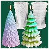 3D Christmas Tree Candle Mold, 2 Pcs Silicone Mold for Candle Making, Xmas Handmade Candle Making Mould, DIY Craft Resin Mold for Fondant Cake, Aromatherapy Candle, Chocolate, Soap, Candy