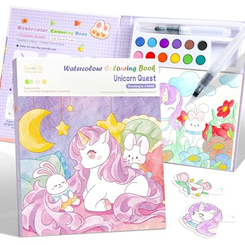 Image of FunBlast Watercolor Painting Book Set - DIY Graffiti Coloring Note-Book with Watercolor Gouache Brush, Creative Cartoon Coloring Books, Dip Water to Paint Painting Set for Kids, Boys, Girls, Childrens (Unicorn)