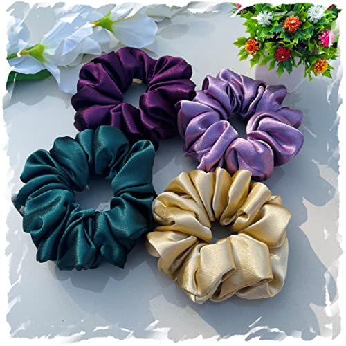 Image of Luxury Silk Scrunchies for Women and Girls, Hair Ties, Hair Band, Ponytail Holder (Granola)