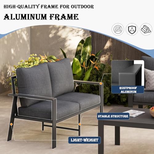 Image of Outdoor Loveseat Aluminum Patio Sofa for Small Space Weather-Resistant Patio Furniture with 4 inch Cushion for Garden, Porch, Poolside