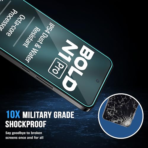 Image of ArmourPro Military Grade Gorilla Tempered Glass Screen Protector Compatible For Lava Bold N1 (6.67 Inch) With Easy Installation Kit| Edge To Edge Coverage |Black