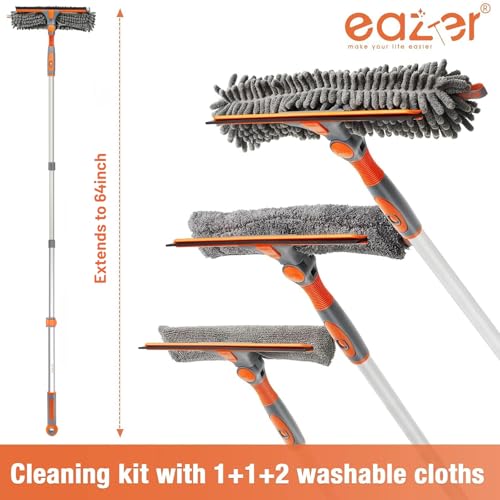 Image of Eazer 2-in-1 Window Cleaner Tool, 64'' Window Squeegee for Home, Window Cleaning Squeegee Kit with Telescopic Pole, Window Washing Kit with Rotatable Bendable Head(Threaded + Telescopic) - EAW01