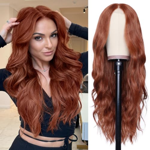 Image of NAYOO Auburn Wig for Women,26 Inch Lace Hairline Middle Part Synthetic Wig