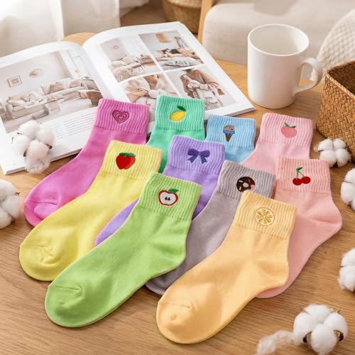 Image of Eurzom 10 Pairs Socks Womens Crew Elastic Ankle Length Cotton Socks Aesthetic Cute Lightweight Low Cut Gifts for Women