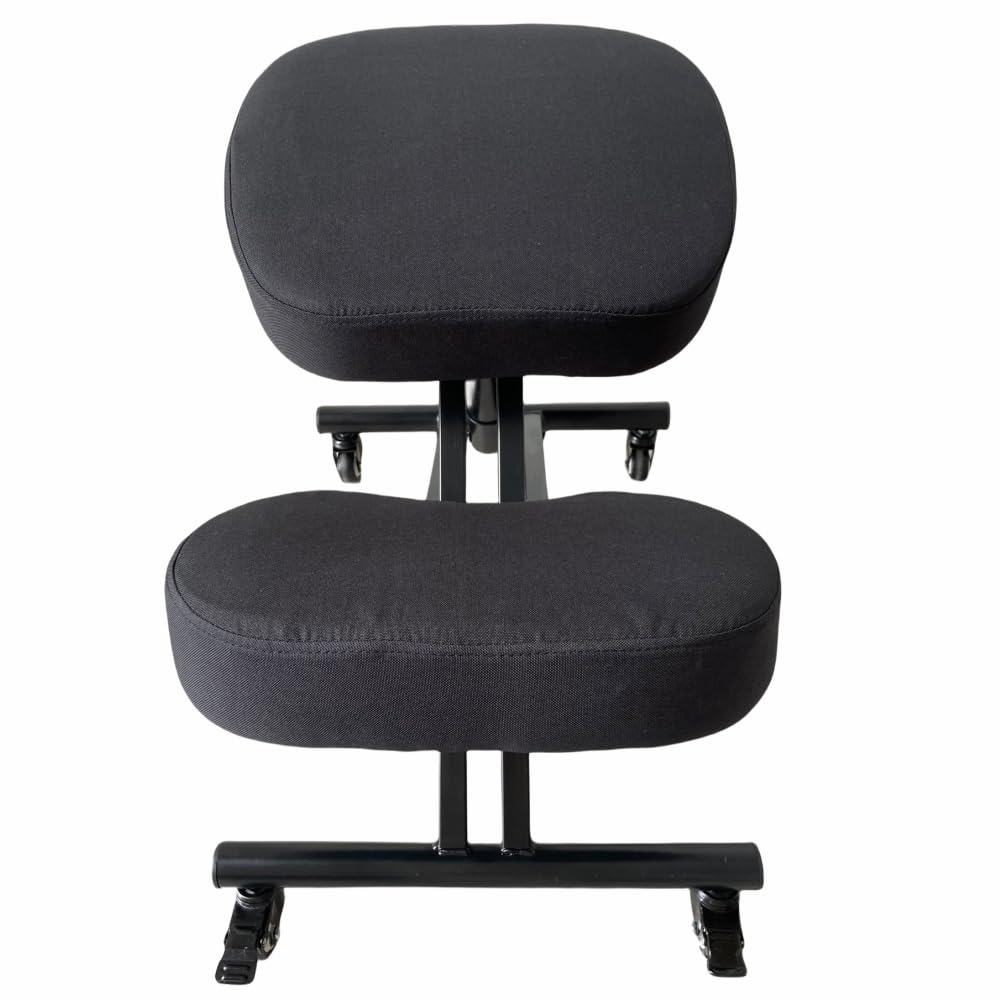 BLACK POINT O'KNEEL Basic Silla Ergonómica Profesional para arrodillarse de Lino para Oficina y Hogar, Silla Ergonómica de Rodillas. Silla Ergonómica (Funda de Lino Negro incluida)