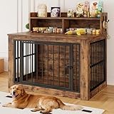 IRONCK Extra Large Dog Crate Furniture, 43.3 inches Wooden Dog Crate with Storage and 4 Hooks, Heavy Duty Pet Crate for Large Dog, Decorative Pet Cage for Indoor (30" L x 43.3" W x 41.1" H)