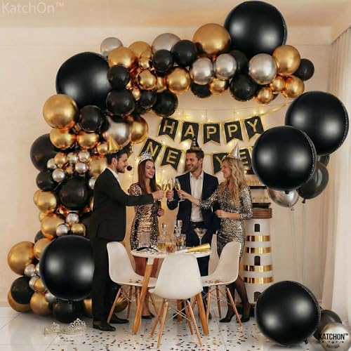 Image of KatchOn, Big Matte Black Foil Balloons - 22 Inch, Pack of 6 | 4D Metallic Balloon for Black Birthday Decorations | Black Metallic Balloon, Happy New Year Balloons for New Years Decorations | NYE Decor