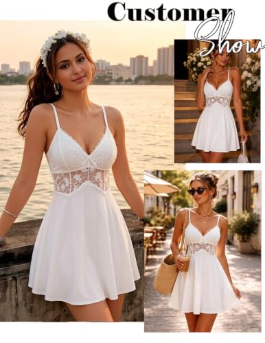 Image of Avidlove Sexy Modal V Neck Lace Babydoll Lingerie Dress Set with Thong 2 Piece