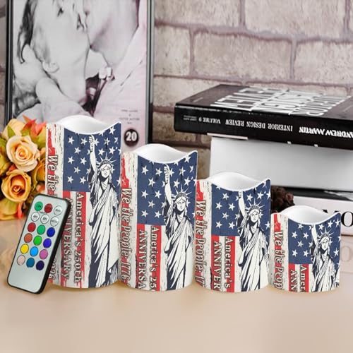 Image of Statue of Liberty Flameless Candle 250th Anniversary Led Lights with Battery Operated Remote Control American Flag Independence Day Candles for Vintage Room Decor, 4 Pack