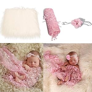 Camidy Baby Foto Rekwisieten 3 Stuks Baby Pluizige Deken + Pasgeboren Wrap + Bloem Hoofdband Set Jongens Meisjes Diy Fotografie Outfits