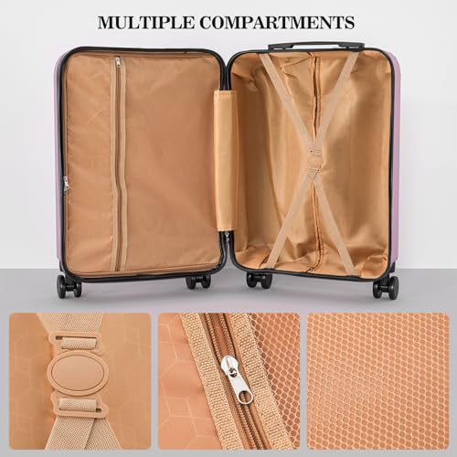 Apelila 4-Piece Expandable Suitcase Set with TSA Lock, 20% Extra Capacity, 360° Spinner Wheels, Lightweight Textured Fabric Luggage (18", 20", 24", 28") for Men and Women Travel (Pink)
