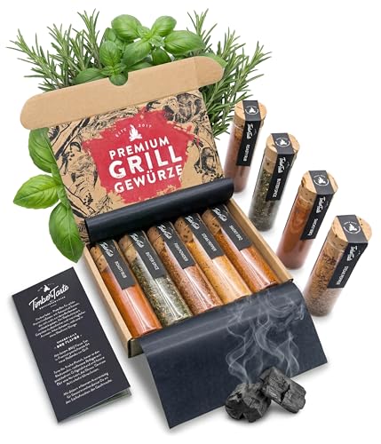 TIMBER TASTE® Grillgewürze Geschenkset - 5 premium BBQ Gewürze Rubs & Marinaden in edler...
