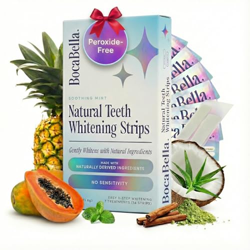 Natural Teeth Whitening Strips – Peroxide-Free, Enamel-Safe & Sensitivity-Free | 7 Treatments | Papaya & Pineapple Enzymes + Coconut Oil | Gentle Daily Stain Removal for a Brighter, Whiter Smile