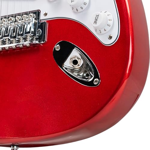 Image of STA 39-Inch Full-Size 6-String Electric Guitar for Beginners & Intermediate (Red) | SSS Single Coil Pickups | Basswood Body, Rosewood Neck & Fretboard | Standard Tremolo Bridge with Whammy Bar