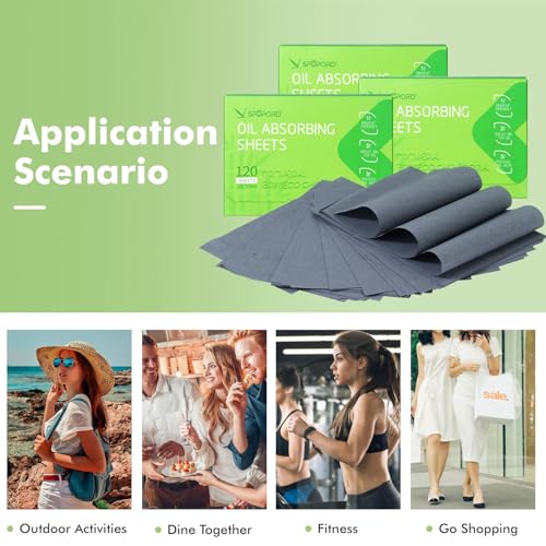 oil absorbing sheets with bamboo charcoal - 4 pack 480 sheets oil blotting sheets for face 20 more makeup friendly high-performance handy face blotting paper for oily skin