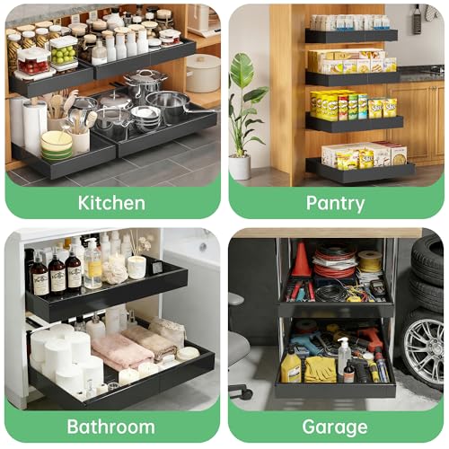 Pull out Cabinet Organizer, 2 pack, 20.5" Deep Heavy Slide out Drawers, Upgrade Three Triple-Slide Rail Systems, Expandable 12.8"-20.8" Roll out Shelf Storage for Kitchen Base Cabinet Organization by Clikuutory - Used condition - Image 9