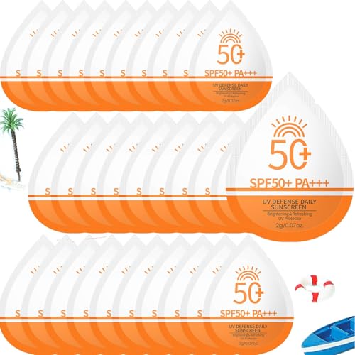 Mini Sunscreen Bulk 30 Pcs SPF 50+ Mini Sunscreen Travel Size For Face & Body Sunscreen Packets Party Favor Bulk Sun screen Waterproof & Non-Greasy Perfect for Thank You Gifts & Beach Must Haves