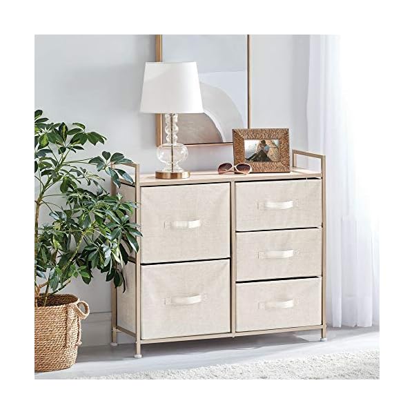 mDesign Unit with 5 Storage Drawers – Broad Chest of Drawers for The Nursery – Nursery Organiser with Polka Dot Design Made of Metal, MDF and Fabric - Image 3