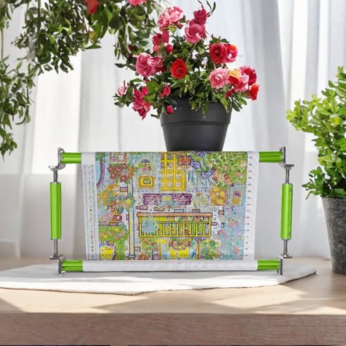 Image of Couple Embroidery Art Embroidery Clip Frame Cross Stitch 4 Slot Presser Heavy Duty Embroidery Bandage Embroidery Frame Needlepoint Frame Embroidery Scroll Frame Embroidery Frames (Green)